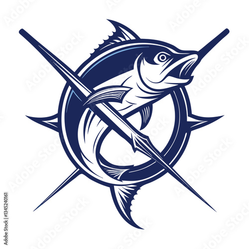 Vintage Marlin Fishing with Crossed Rods Embracing the Sea