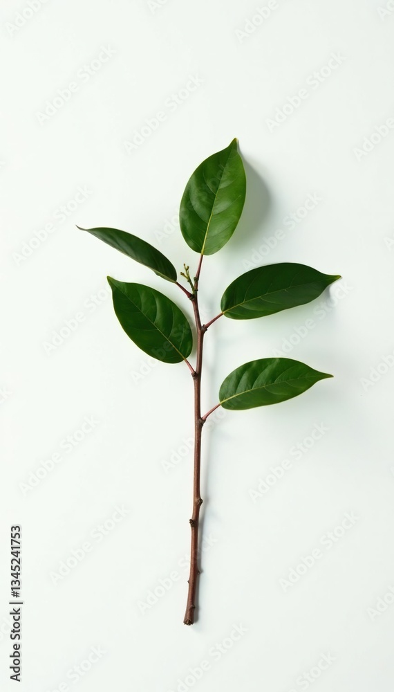 Fototapeta premium Single branch isolated on a white surface with some faint shadows, tree, shadow