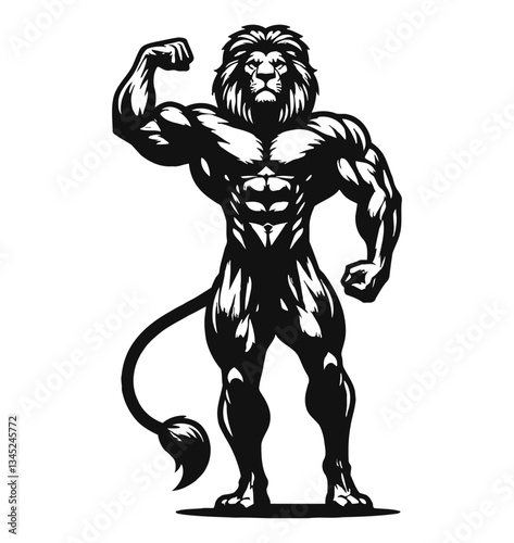 Wallpaper Mural Lion Bicep Curl Pose with Muscular Body in Black and White Vector Illustration Torontodigital.ca