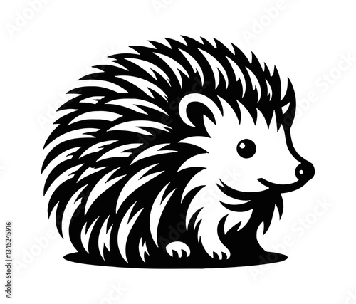Hedgehog Vector Illustration Isolated on White Background Featuring Black and White Design