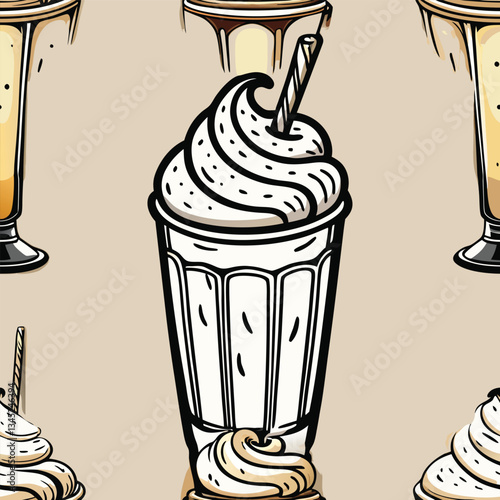 Delectable Milkshake with Creamy Topping and Colorful Straw