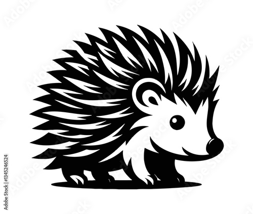 Silhouette of Hedgehog Walking with Spikes Showing Isolated on White Background, Simple and Cute