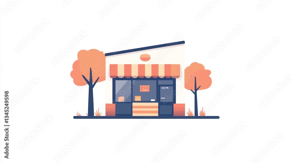 Simple storefront illustration with autumn trees Simple storefront illustration with autumn trees
