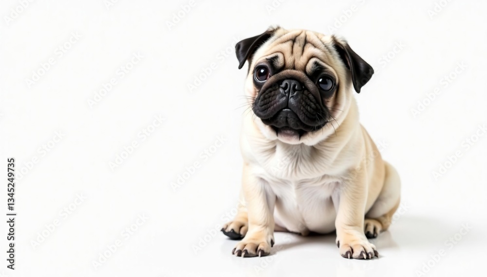Obraz premium Adorable pug dog, isolated on white background, domestic, animal, headshot
