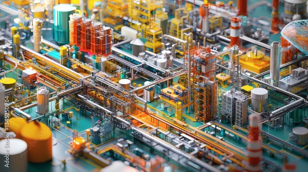 Fototapeta premium Complex Industrial Process with Pipes and Machinery in a Factory Setting
