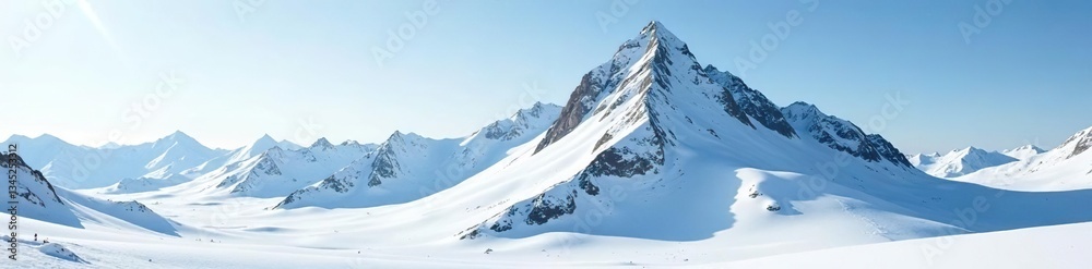 Obraz premium Snow-covered mountain peak rises above empty plain, landscape, snow, rugged