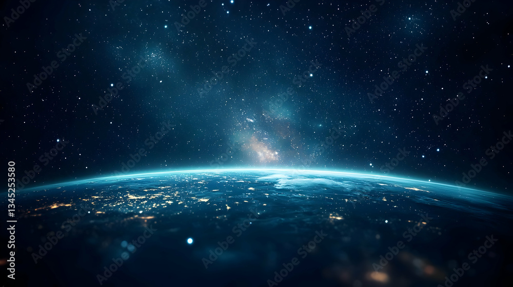 Obraz premium Earth From Space At Night With City Lights