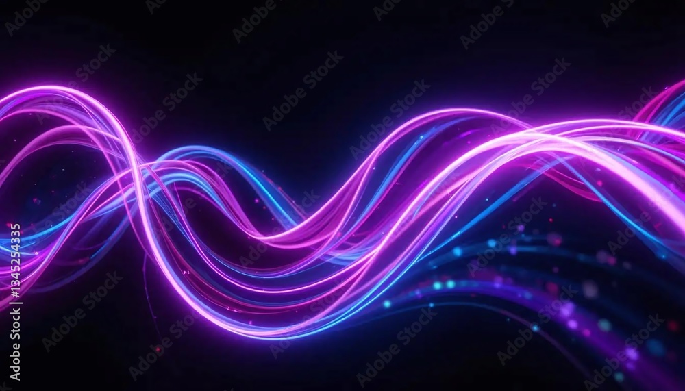 Naklejka premium Abstract glowing lines in shades of blue and purple against a dark background with bokeh effect lights
