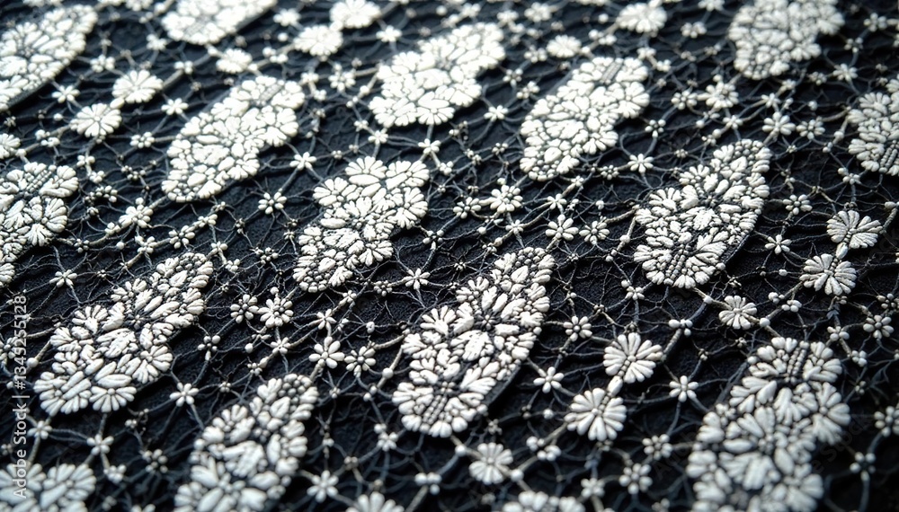 Naklejka premium Geometric lace fabric, modern design, black and white , contemporary, texture