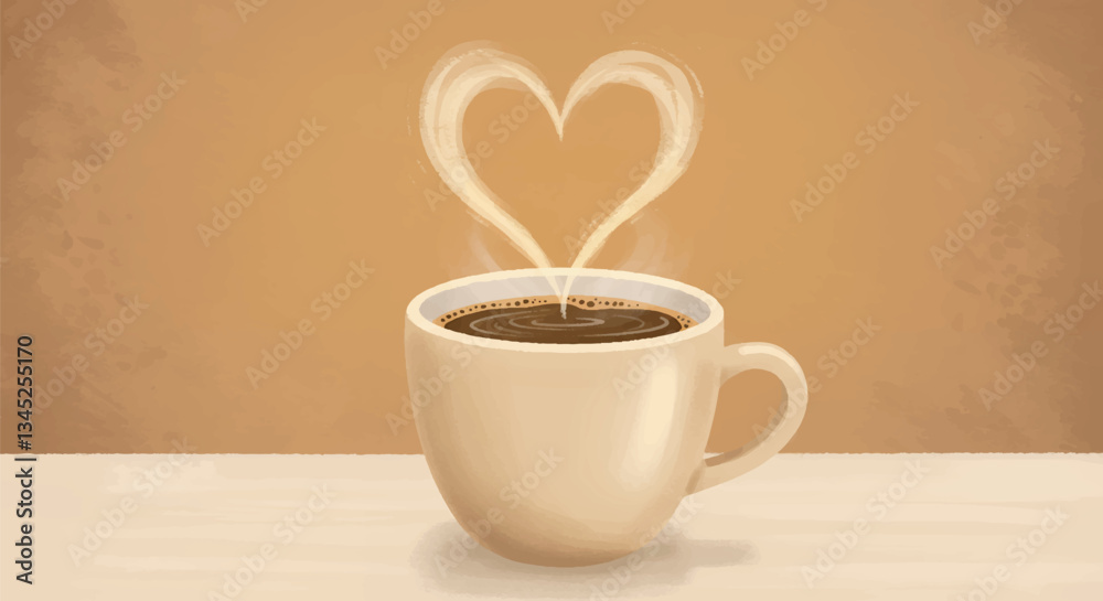 Obraz premium Warm and Cozy Coffee Clipart with Heart-Shaped Steam