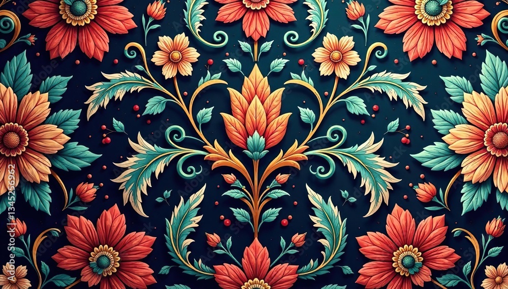 Intricate floral damask textile, ornate swirls , graphics, brocade, artwork Intricate floral damask textile, ornate swirls , graphics, brocade, artwork