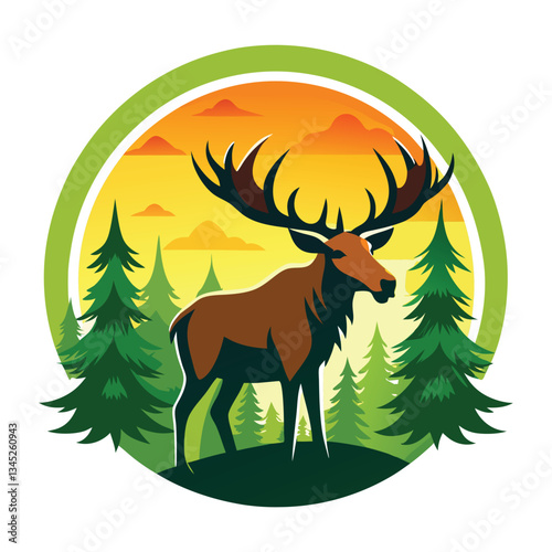 Majestic Moose in a Verdant Forest Vector Logo Template