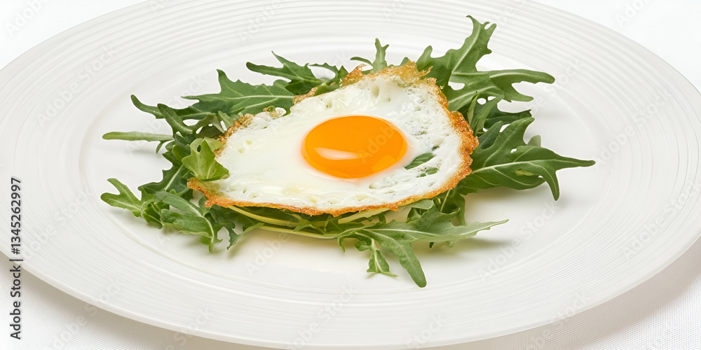 Freshly Fried Egg on a Bed of Arugula Ready for Delicious Culinary Presentation Freshly Fried Egg on a Bed of Arugula Ready for Delicious Culinary Presentation