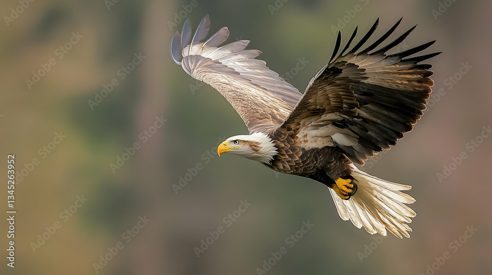 Obraz premium Bald Eagle In Flight Over Forest