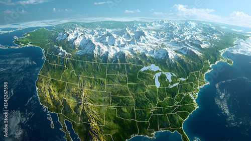 Detailed North America Map Digital Illustration