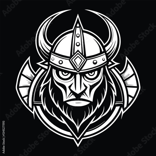 Esports-Themed Outline Viking Helmet Norse Warrior Head Silhouette