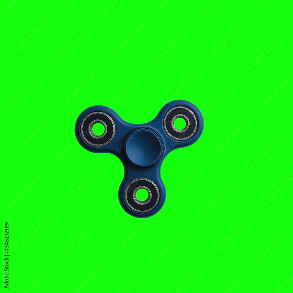 Blue fidget spinner rotating on green screen | 4K seamless loop for VFX, motion graphics, video editing, chroma key effect