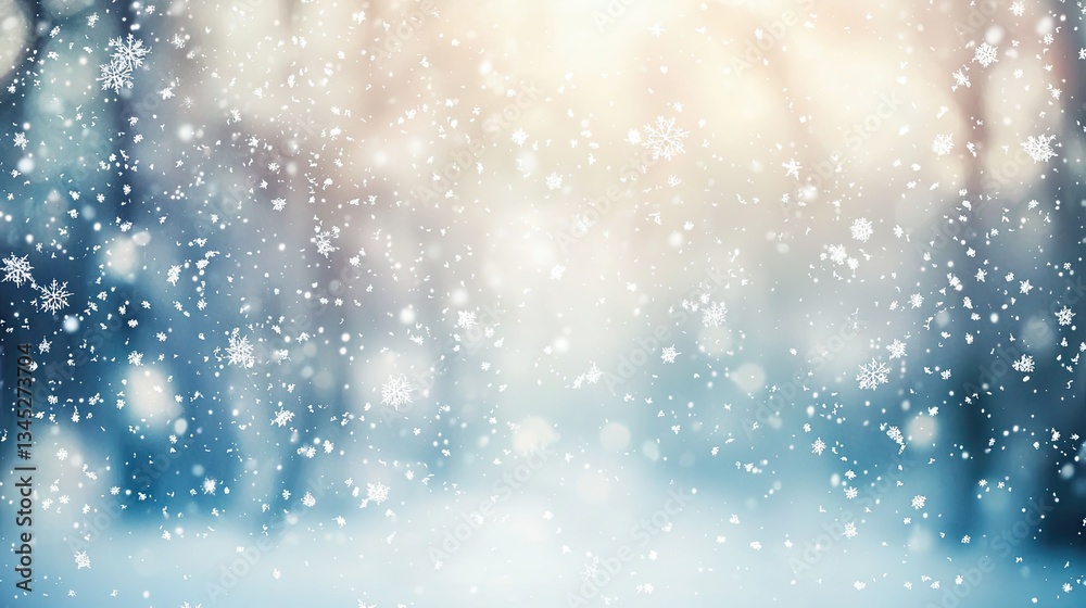 Soft Snowflakes Falling Over Blurred Winter Landscape Soft Snowflakes Falling Over Blurred Winter Landscape