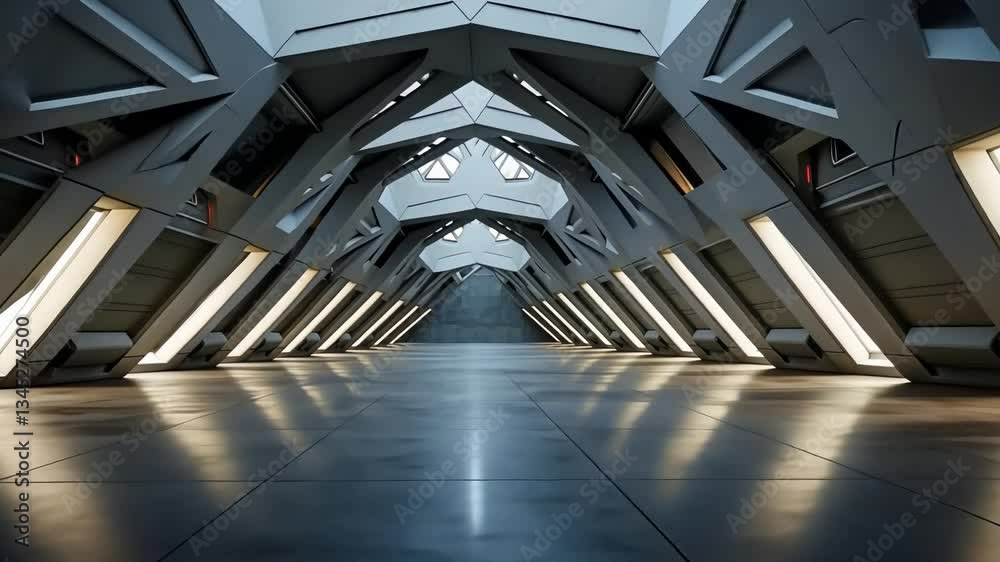 Futuristic corridor with angular architecture