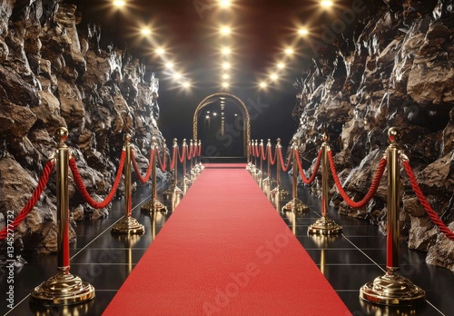 A visual representation of success and wealth at a cinema-themed gala, complete with velvet ropes and flashlights. 