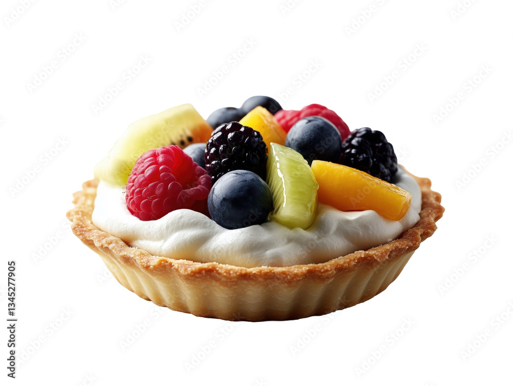 Fresh Fruit Tart with Creamy Filling on White Background Fresh Fruit Tart with Creamy Filling on White Background