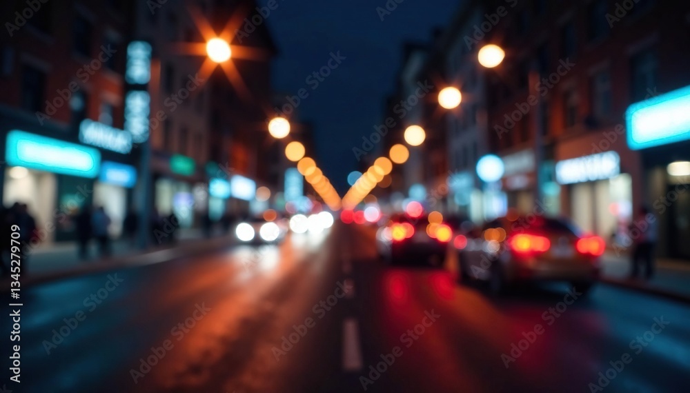 Fototapeta premium Abstract late-night city lights, blurred motion, shadows, shapes