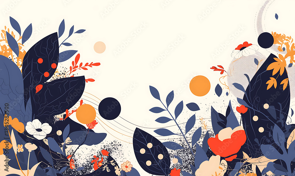 Fototapeta premium Creative 2D Doodle Floral Illustrations on White Background