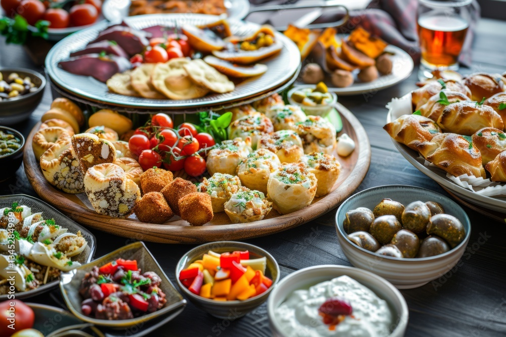 Delicious assortment of snacks on a beautifully arranged tray for catering services and restaurants Generative AI Delicious assortment of snacks on a beautifully arranged tray for catering services and restaurants Generative AI