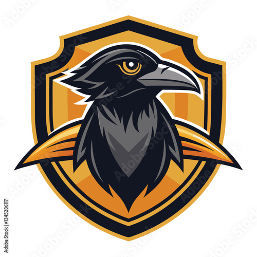 Vintage Gothic Raven Crow on Skull Emblem Badge Logo Vector Illustration