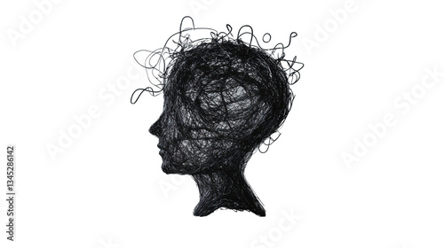 Obraz na płótnie Tangled thoughts: abstract head representing complex thinking on transparent background w salonie
