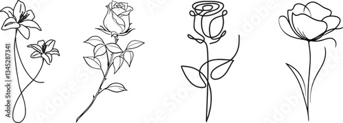 Silhouette of beautiful Rose flowers in eps