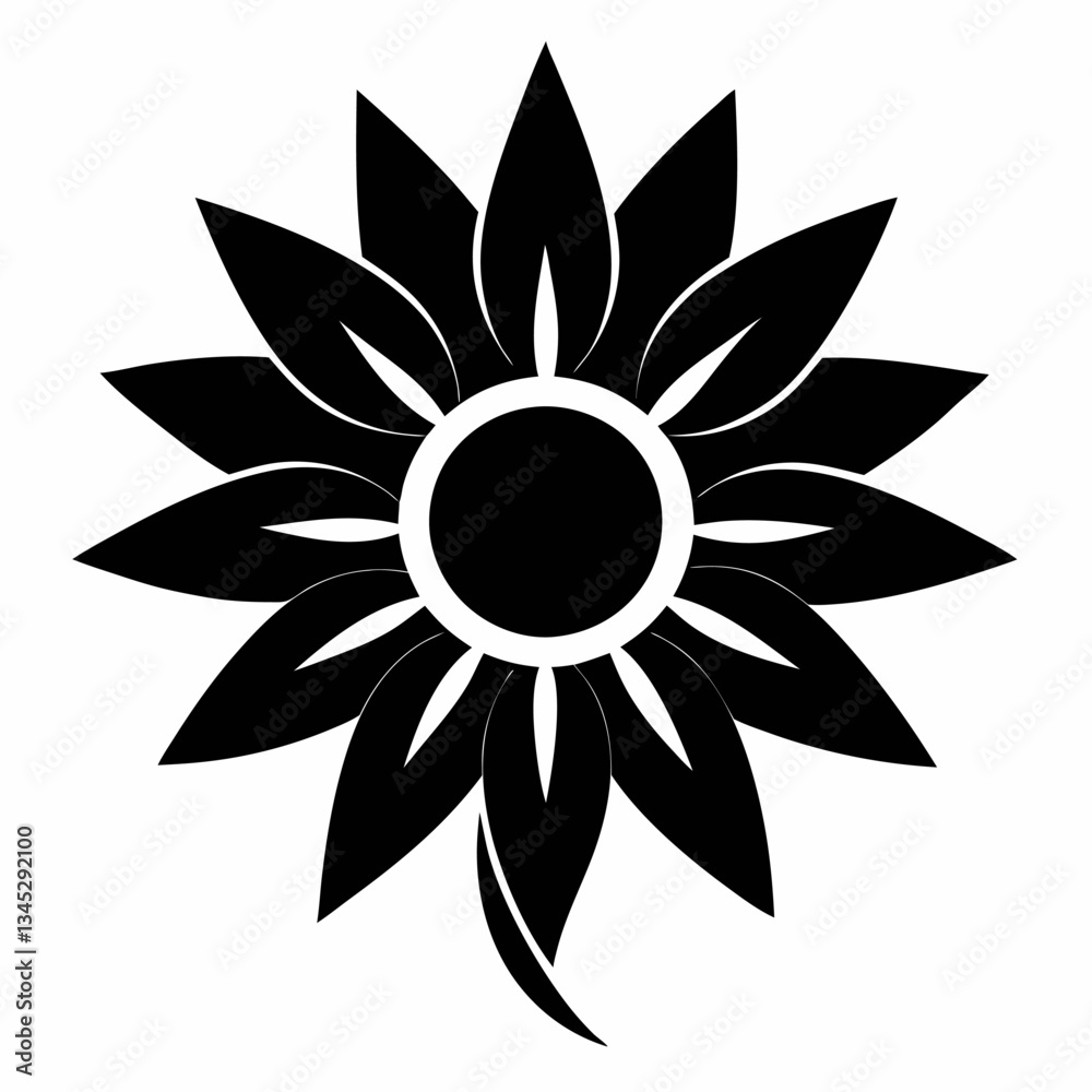 Sun flower black logo icon on white background. Sun flower black logo icon on white background.