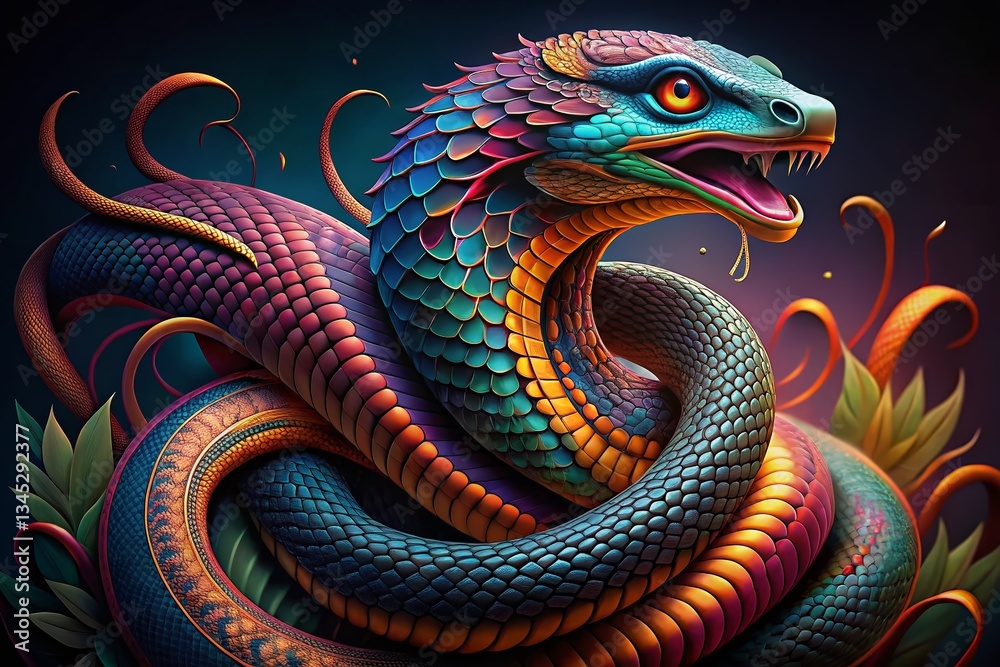 Fototapeta premium Cobra Snake Tattoo Designs: Rule of Thirds Composition, Detailed Artwork
