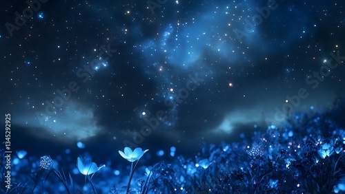 Deep blue cosmos with bright stars and nebula light