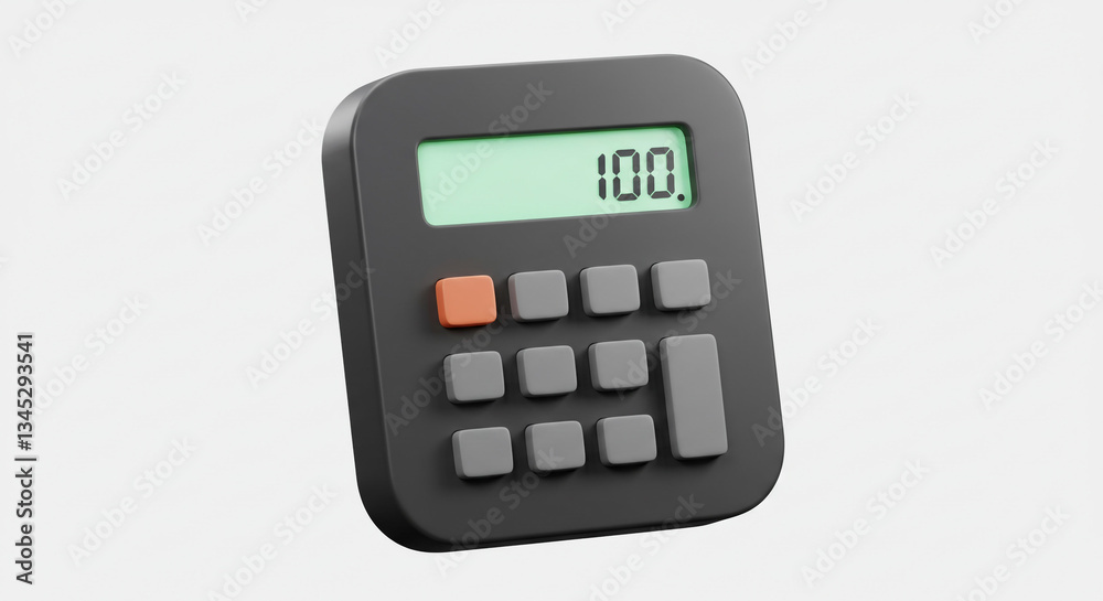 A sleek, modern calculator displaying 100, ready to crunch numbers, with a minimalist design and soft shadows. A sleek, modern calculator displaying 100, ready to crunch numbers, with a minimalist design and soft shadows.