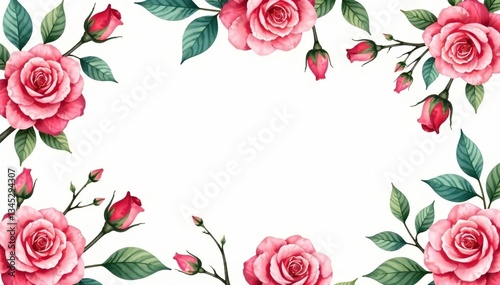 Delicate watercolor roses & leaves, repeating pattern, floral, watercolor, fabric