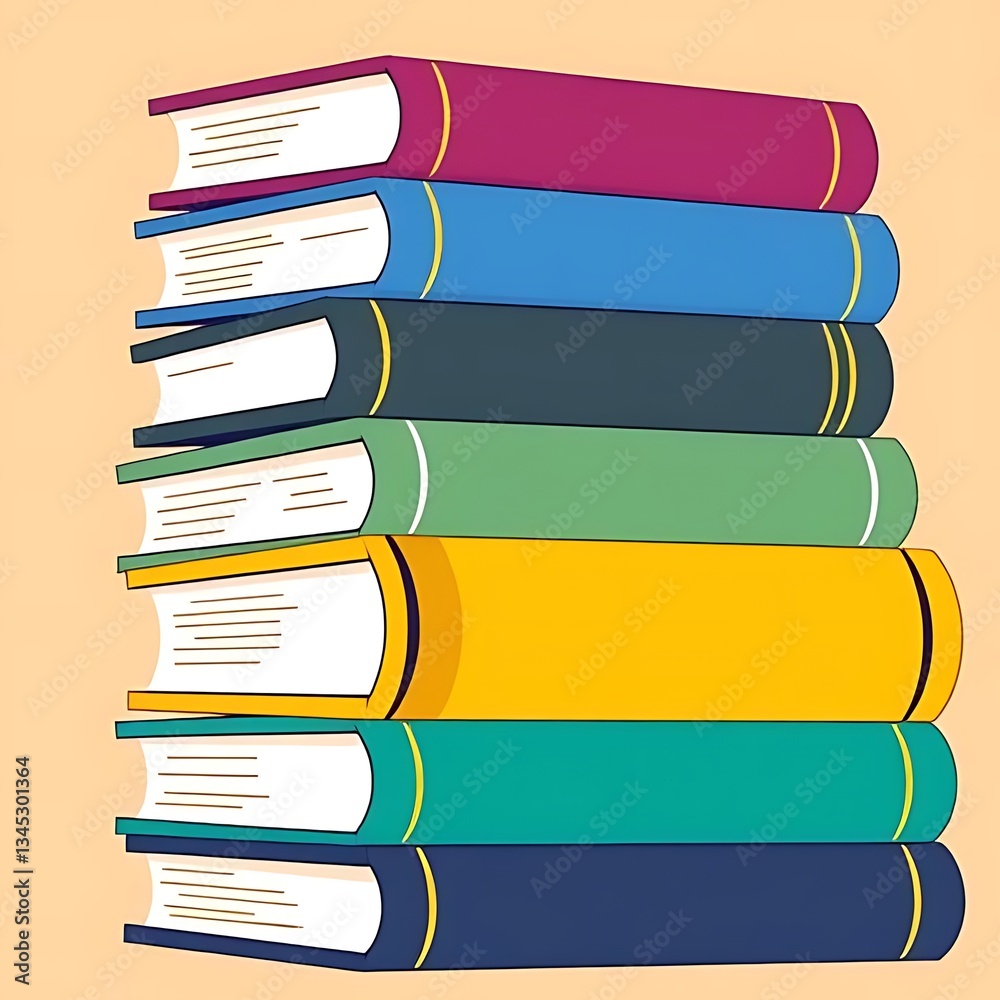 Artistic Drawing of Four Books Stacked in a Neat Pile Artistic Drawing of Four Books Stacked in a Neat Pile