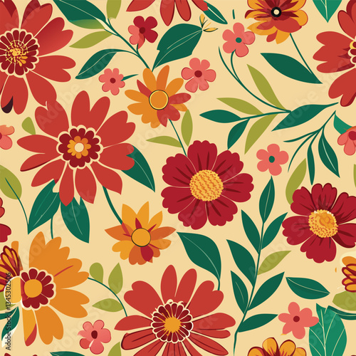 Elaborate Seamless Floral Pattern in Vibrant Hues for Versatile Designs