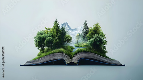 Pixelated Nature Scene In An Open Book