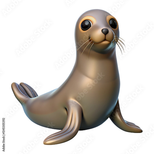 A curious baby seal pup basking in the sun, rendered in smooth, shiny 3D.