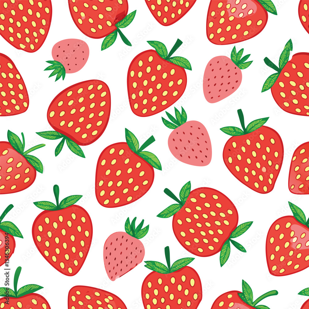 Seamless Strawberry Pattern on Pristine White Background for Fabric and Design Seamless Strawberry Pattern on Pristine White Background for Fabric and Design
