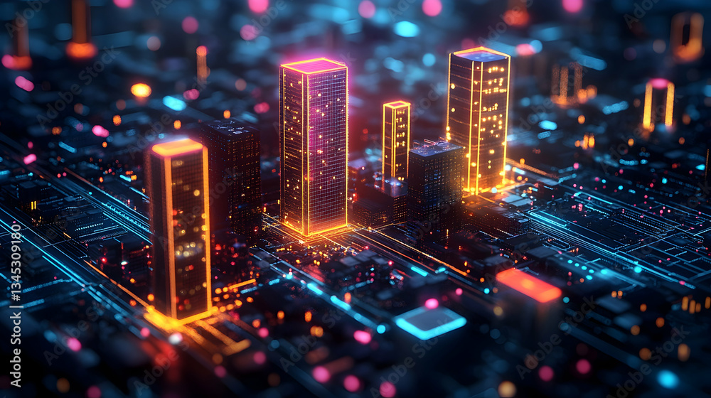 Futuristic city on a digital circuit board Futuristic city on a digital circuit board