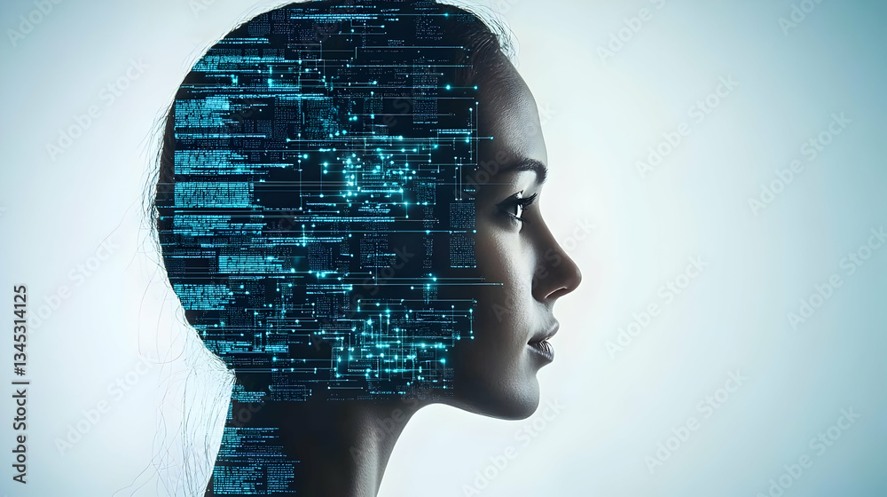 Digital Art Profile Of Woman With Code Graphic