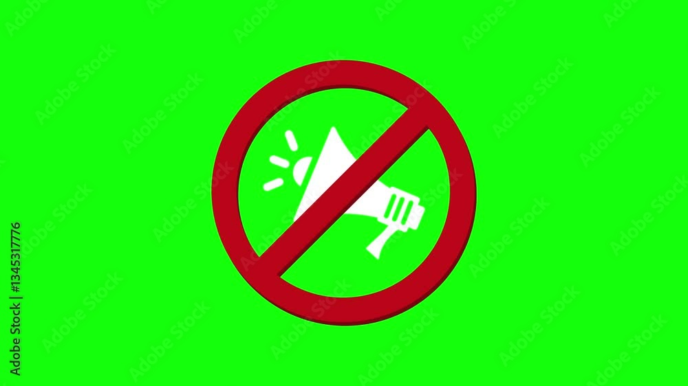 No Megaphone Loudspeaker Prohibited Symbol on Green Background, Silence Required, No Loud Noise Sign, High-Quality Design Animation, 4K No Megaphone Loudspeaker Prohibited Symbol on Green Background, Silence Required, No Loud Noise Sign, High-Quality Design Animation, 4K