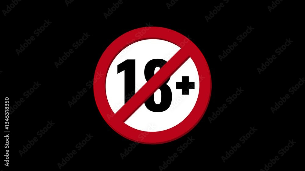 No 18+ Content Warning Prohibited Sign, Age Restriction Symbol with Red Circle Cross, High-Quality Design Animation, 4K No 18+ Content Warning Prohibited Sign, Age Restriction Symbol with Red Circle Cross, High-Quality Design Animation, 4K