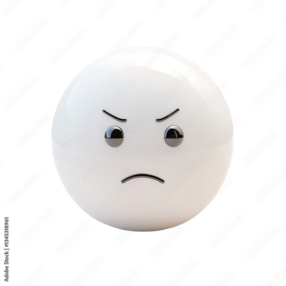 Fototapeta premium A white angry face with a frown isolated on transparent background