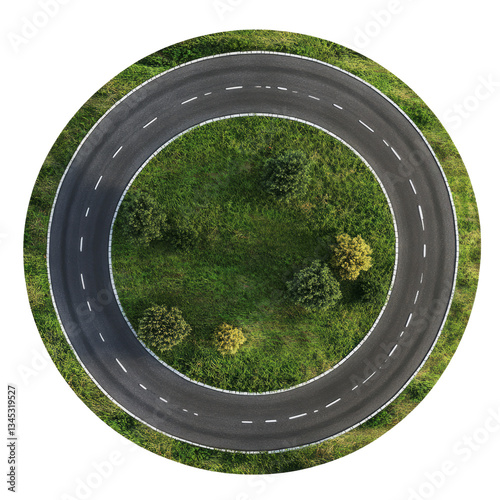 Konstfotografi Ring Road With Green Field, Top View
