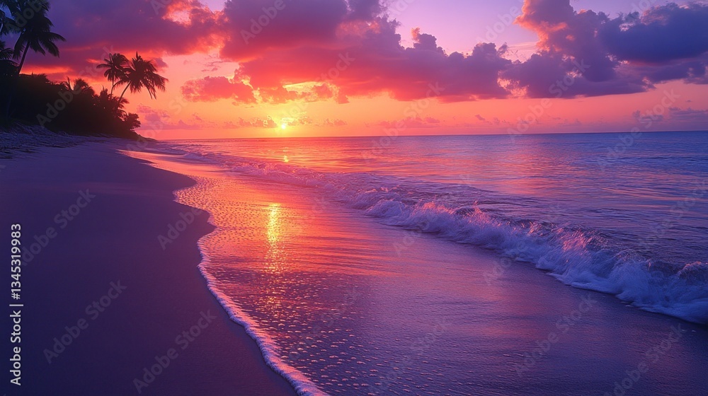 Naklejka premium Tropical Sunrise Beach Sunset Scene