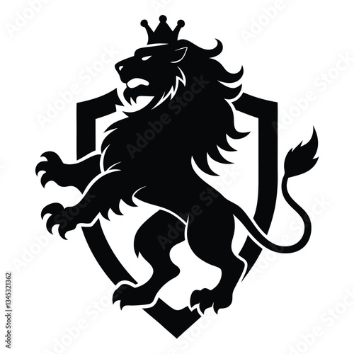 Regal Lion Heraldry Emblem Silhouette in Gray with Grunge Texture