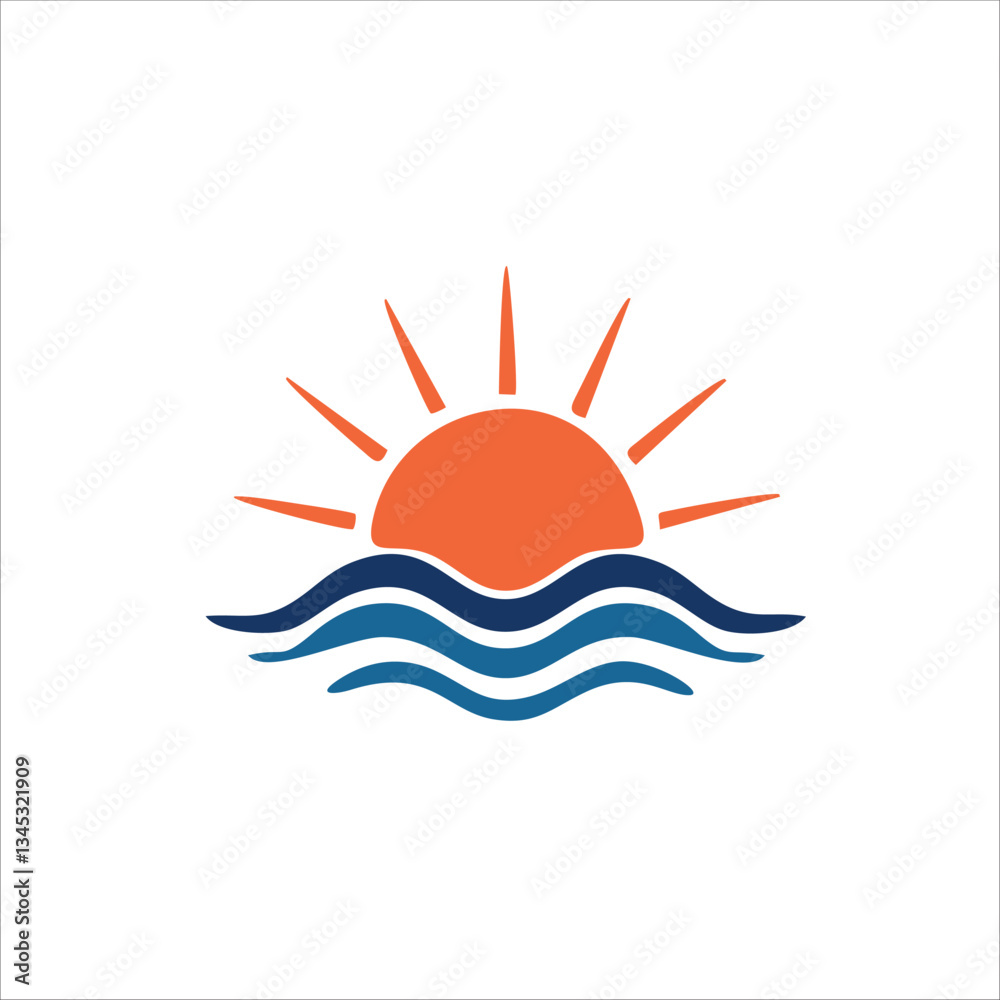 Obraz premium sunset icon logo with vector illustration